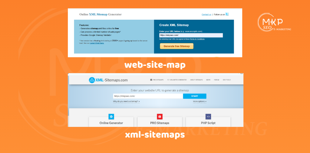 Tạo sitemap qua 2 trang web web-site-map và xml-sitemaps